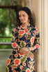 Women Navy Blue Floral Printed Mandarin Collar Pure Cotton Straight Kurta